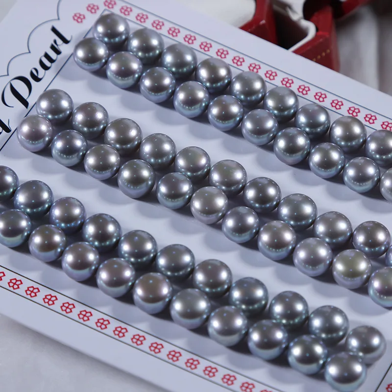 8-8.5mm Real Natural Cultured Freshwater Pearl Beads Half Drilled Round Button AAAA Grade Grey Color Pearl DIY for Stud Earrings