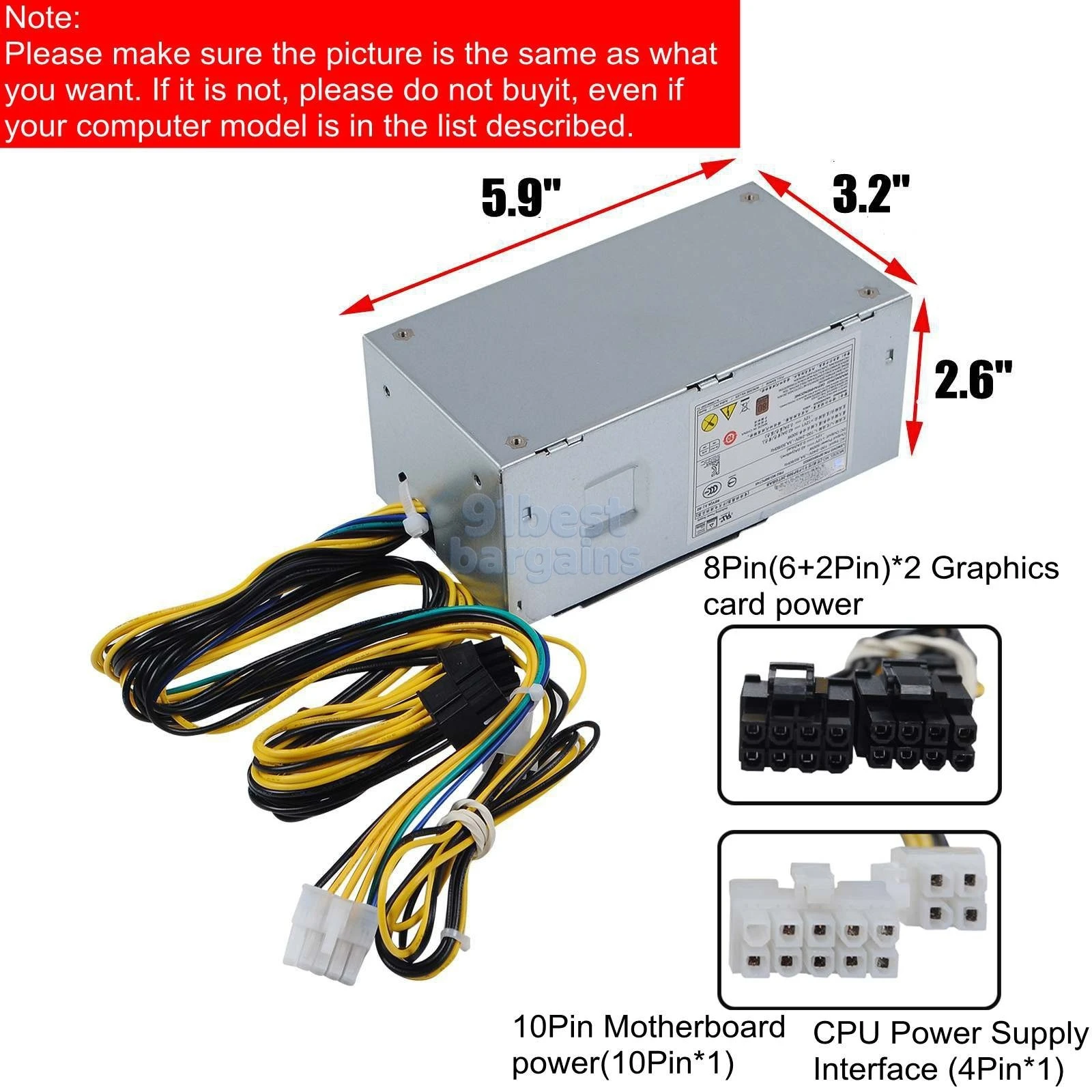 

Suitable for Lenovo M310 ThinkCentre M920s m720t 500W power supply PSU 10Pin + 4pin-
