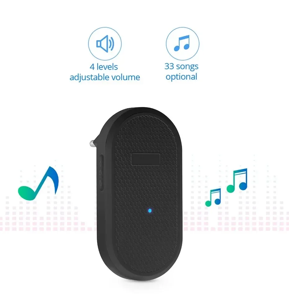 Fuers جرس الباب اللاسلكي 32 أغنية زر مقاوم للماء ترحيب جرس الباب الرنين Smar tLong-Range الرنين مع 2 جهاز استقبال وزرين