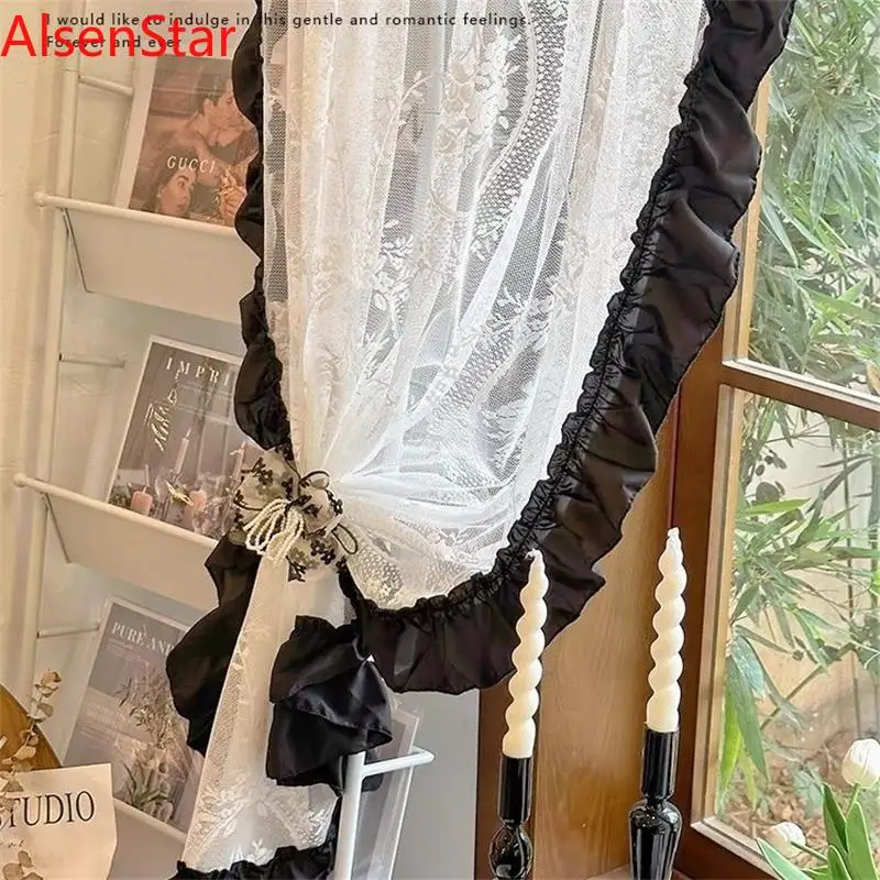 Lotus Leaf American Black French Curtains Princess Retro Living Room Forest Girl Bedroom Bay Window Balcony Door Curtain