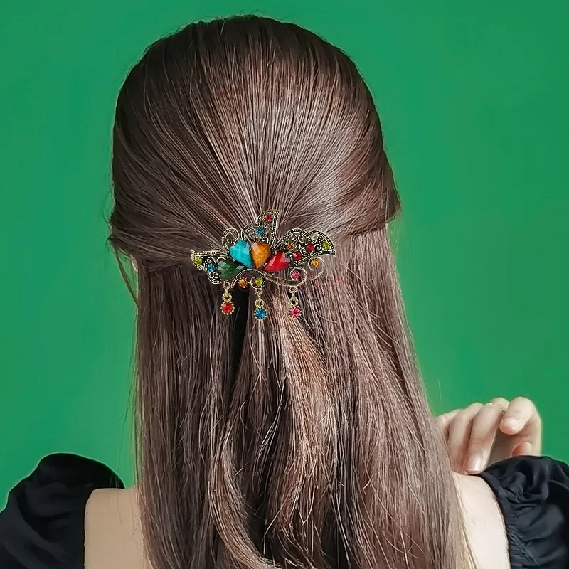 Vintage tassel hair grab clip, elegant medium size horizontal clip, crab clip, headdress hair clip