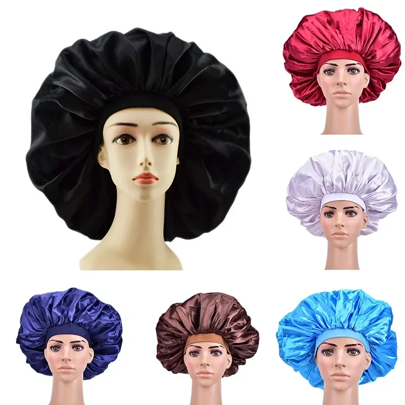 

New Solid Women Satin Bonnet Fashion Stain Silky Big Bonnet for Lady Sleep Cap Headwrap Hat Hair Wrap Accessories Wholesale