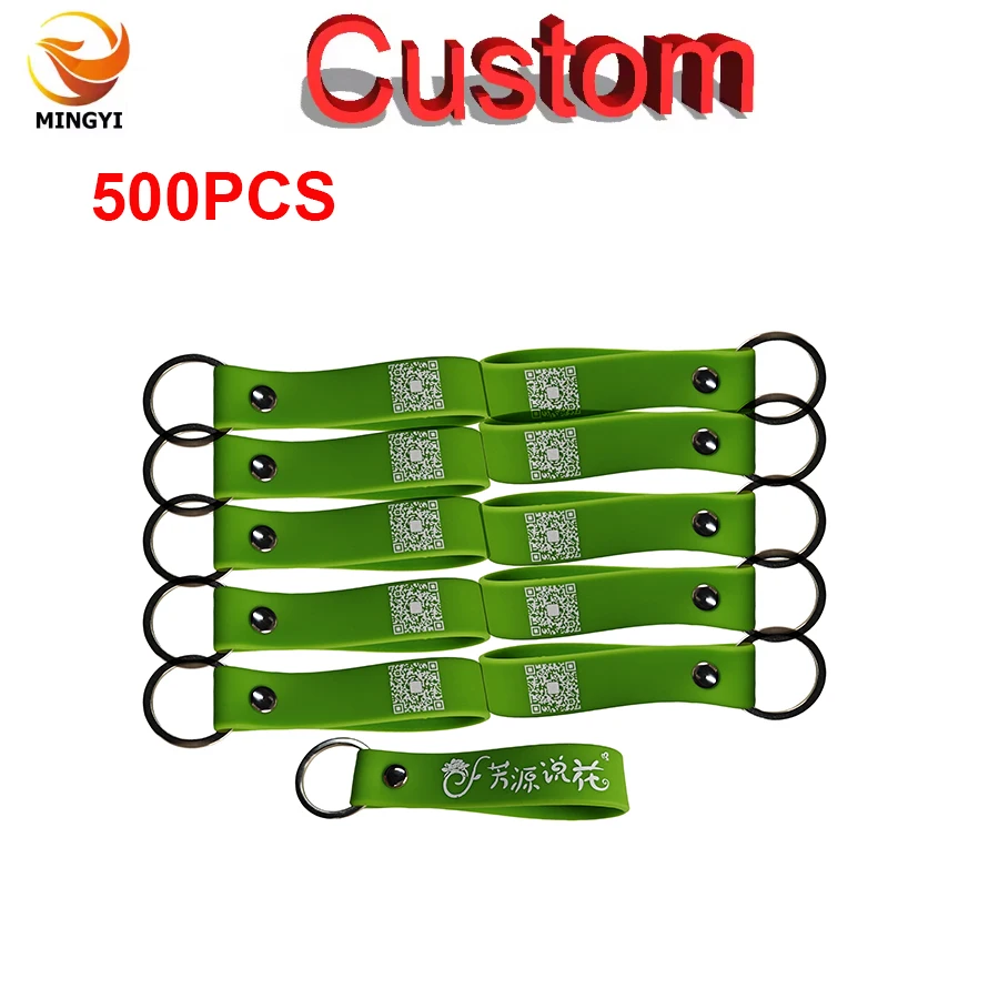 

50PCS Custom 20mm Widened Silicone Keyrings Customizable QR Code Personalized Customized Rubber Keychains ID Keytags Car LOGO