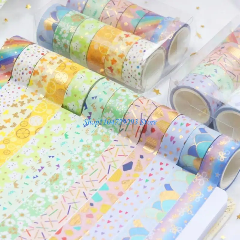 Y2GD 6 لفات شريط لاصق لاصق مزخرف لصناعة بطاقات قصاصات المجلات #5