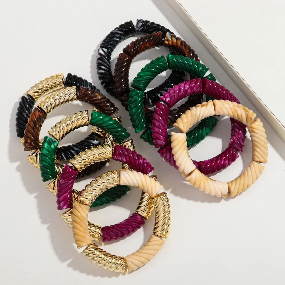 Bohomia Acrylic Thread Bamboo Chunky Stackable Bracelet for Women Boho Elastic Tube Beads Braceletes 2024 Fashion Jewelry
