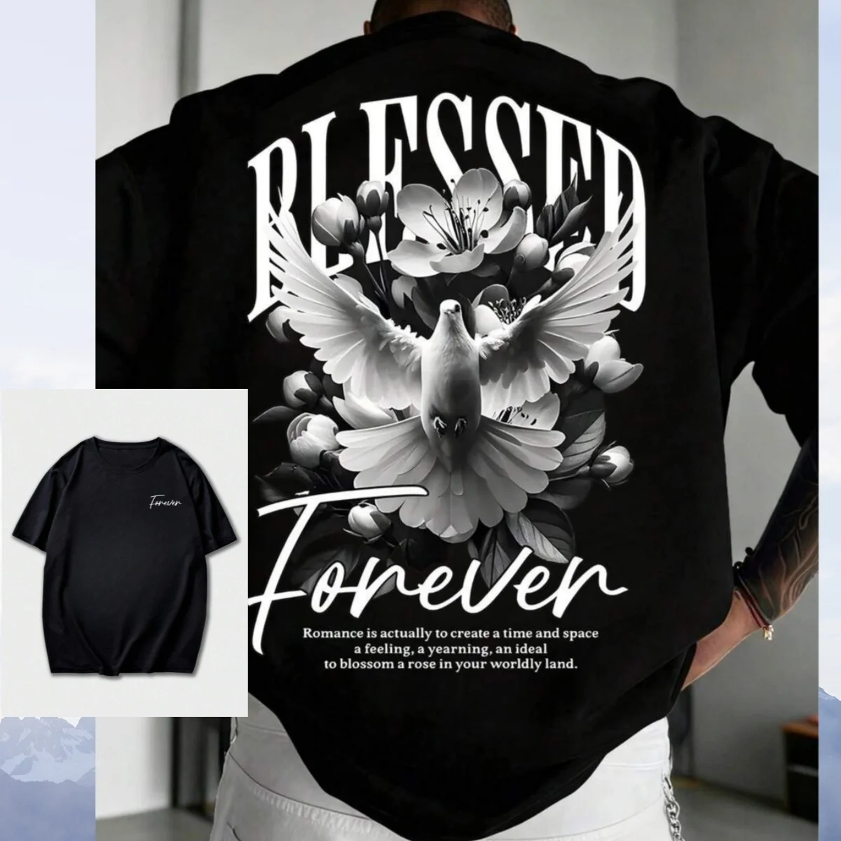 2026 Peace Dove Men's Casual Versatile Simple Printed Element Sleeve T-Shirt High-end Luxury Unisex Style Both of Men and Women