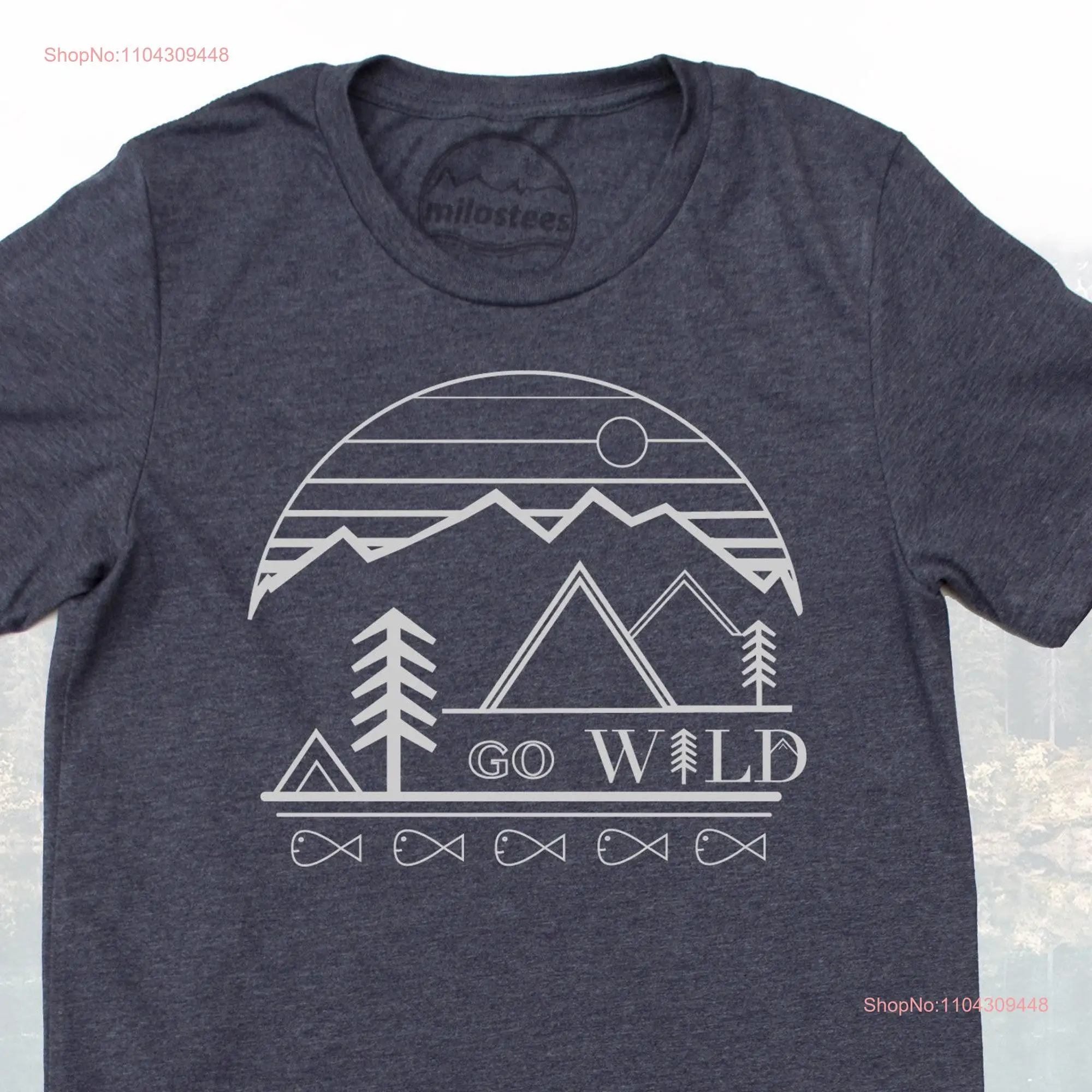 Mountain T shirt go wild nature print on dark blue top great for casual wear or physical activities wanderlust more in