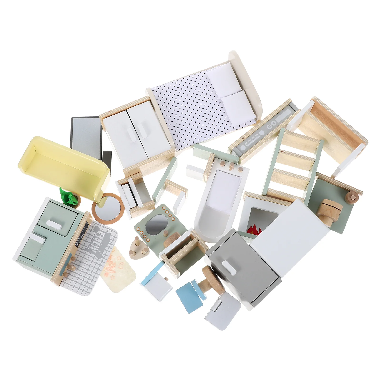 Houten Mini Huis Meubelset Miniatuur Keuken Slaapkamer Badkamer Veilig Afgeronde Randen Fantasiespel Kerstcadeau