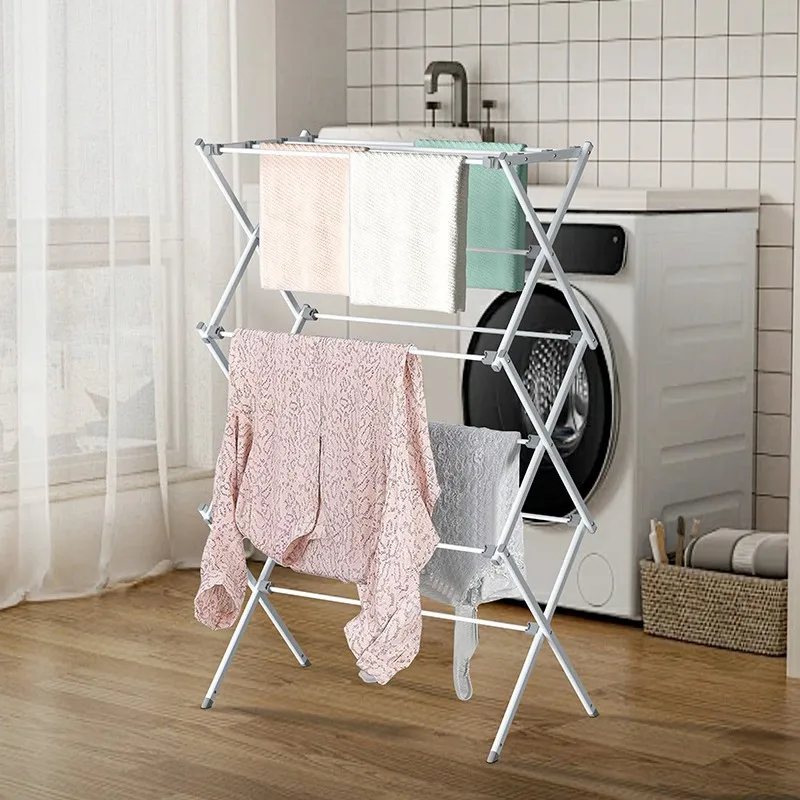 3 Layer Foldable Clothes Drying Rack for Balcony Indoor Outdoor Space Saving Laundry Stand Easy Assembly