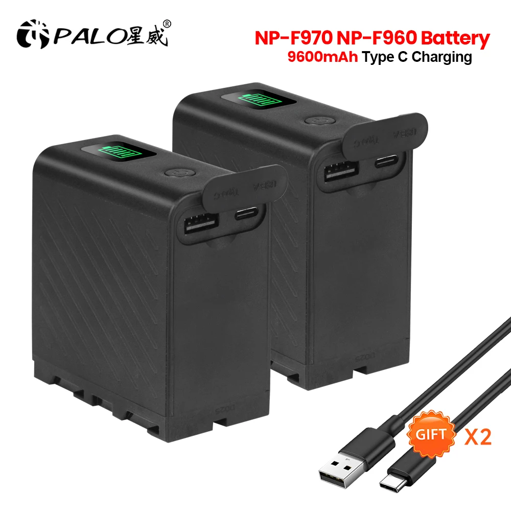 PALO 9600mAh NP-F970 Bateria NP-F960 NP-F980 Battery with Type C Port for Sony QM91D CCD-RV100 MVC-FD91 for NP-F LED Video Light