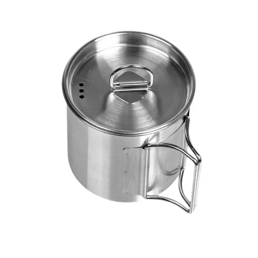 Outdoor-Campingbecher aus Edelstahl, 350/500 ml, mit Deckel, Camping-Kaffeetasse, faltbarer Griff, Wasserbecher zum Wandern und Reisen