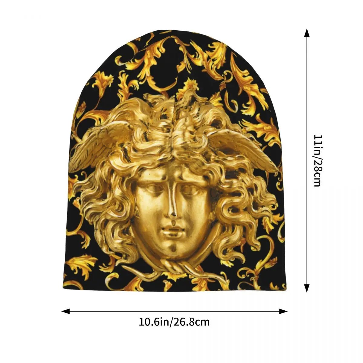 Gold Baroque Print Luxury Skullies Beanies Medusa Greek Mythology Bonnet Hats Men Hip Hop Warm Multifunction Bonnet Knit Hat