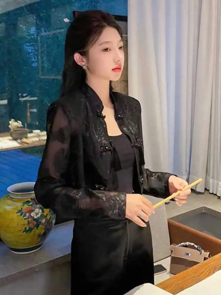 Camisa de Proteção Solar Bordada para Mulheres, Estilo Coreano, Com Botões, Ajuste Solto, Comprimento Longo