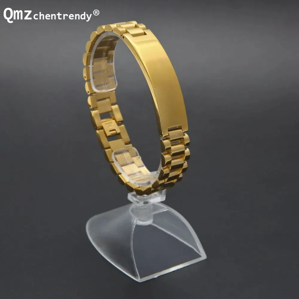 316L Stainless Steel Silver 18k Gold Plated Watchband Bracelet Men Luxury Hip hop Punk Jewelry Bangle For Men 15mm 21cm Size