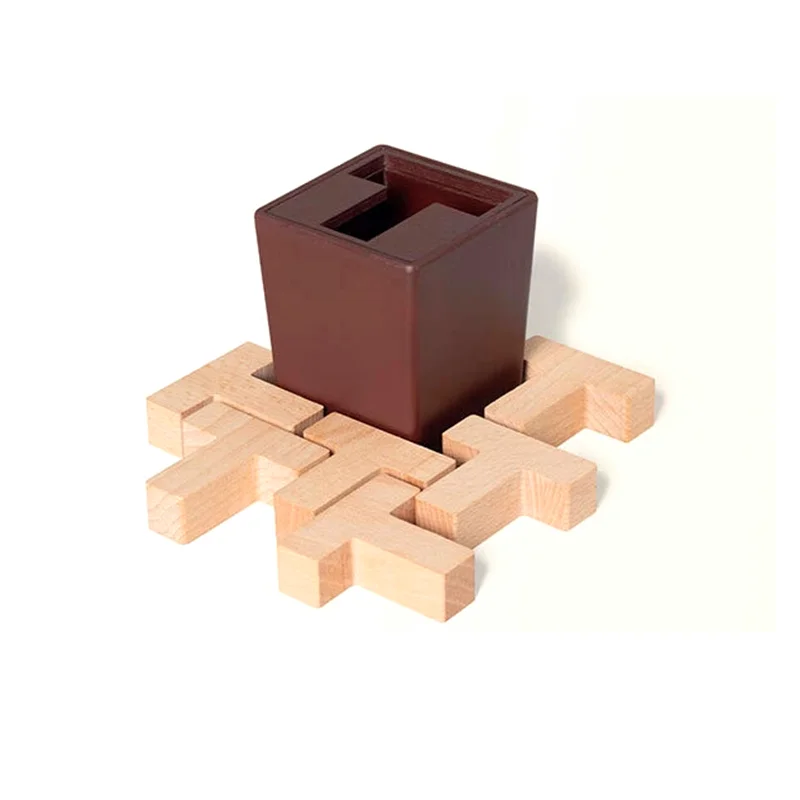 Desafiador seis T Square Circle Logic 3D Mind Box Cérebro Teasers Jogo de quebra-cabeças de madeira