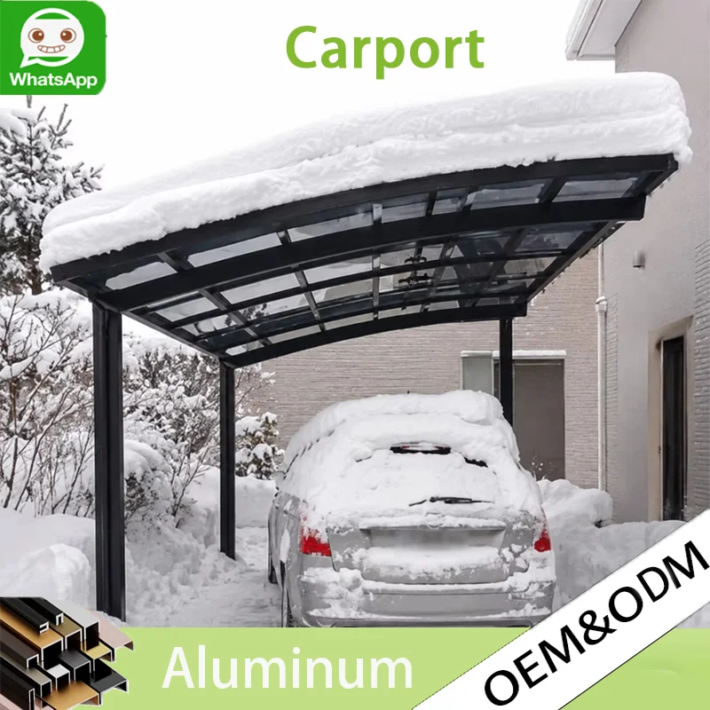 Aluminum Frame Rainproof Car Canopy, Single Side 2 Post Sloped Snow Resistant Carport for Outdoor Parking
