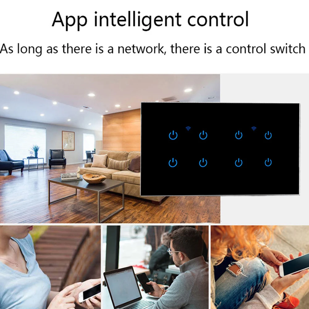 

Двусторонний сенсорный переключатель Smart WiFi с дистанционным управлением, поддерживающий голосовые команды через приложение и интеграцию Tuya
