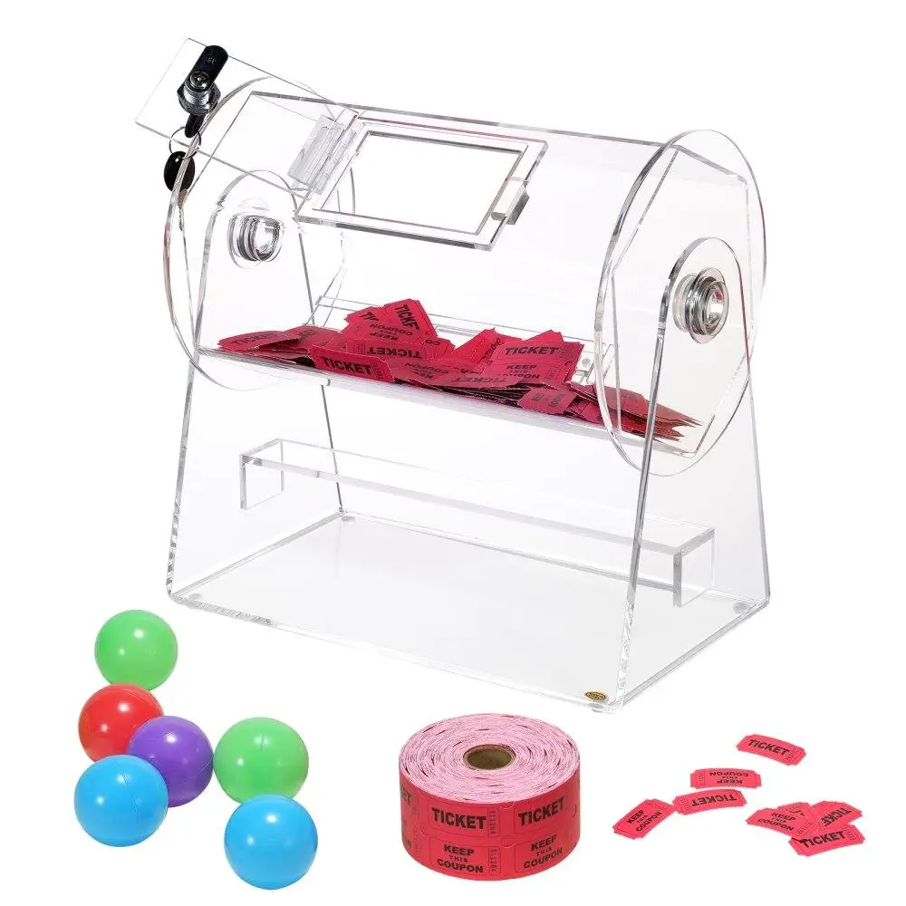 

Professional Acrylic Raffle Drum Spinning Cage 2 Keys Transparent for 2500 Tickets 100 Raffle Balls for lottery Bingo