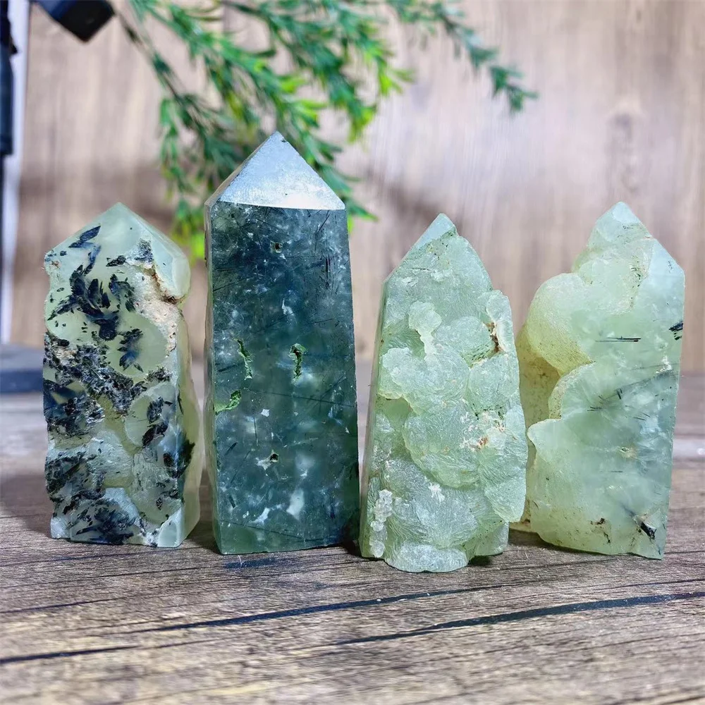 Prehnite Tower Point Wand Crystal Natural Green Stone Quartz Geode Gemstones Mineral Spiritual Ornaments Home Decoration