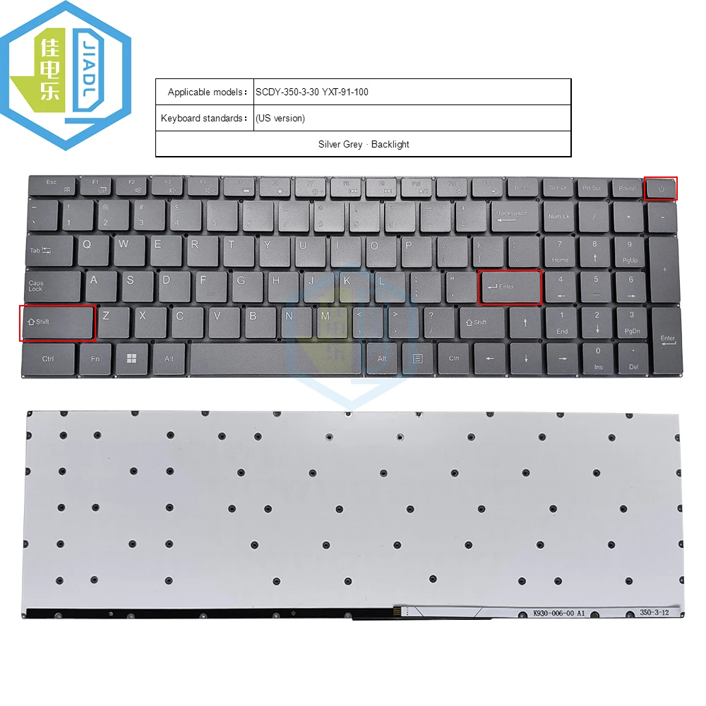 

Newest US English laptop keyboard backlight For SCDY-350-3-30 YXT-91-100 silver grey English no frame keyboard with backlight