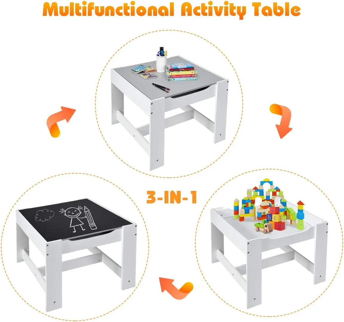 Juego de mesa y sillas para niños, mesa de actividades de madera 3 en 1 con cajón de almacenamiento, mesa desmontable para niños que dibujan Rea