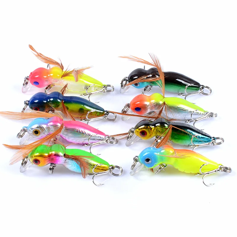 1Pcs 4.5cm 3.5g Feather bee Fishing Lure Crankbait Freshwater BaitArtificial Insect Bait Wobbler Fishing Tackle