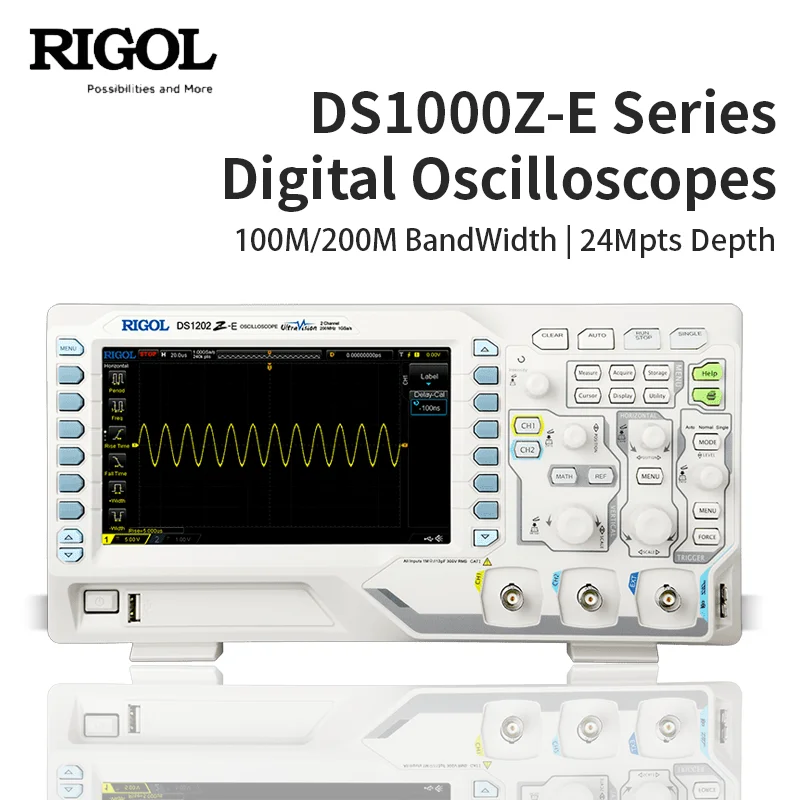 Osciloscopios digitales RIGOL DS1102Z-E/DS1202Z-E 2 canales 100M/200M ancho de banda 24Mpts soporte de profundidad RS232/UART/I2C/decodificación de bus SPI
