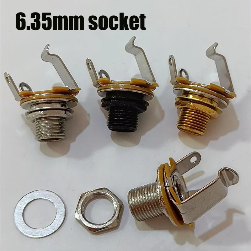 2/5pcs  6.35mm Mono Stereo 3Pin Pole Female Panel Mount Power Socket Connector 6.5 Audio Cable Jack Plug Solder Adapter