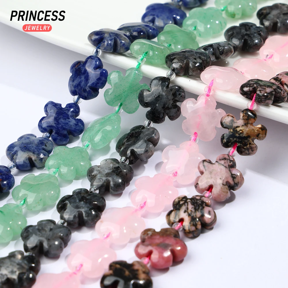 A++ Natural 15mm Five-Leaf Clover Beads Labradorite Pink Quartz Avneturine RhodoniteSodalite Loose Beads for Jewelry Making DIY