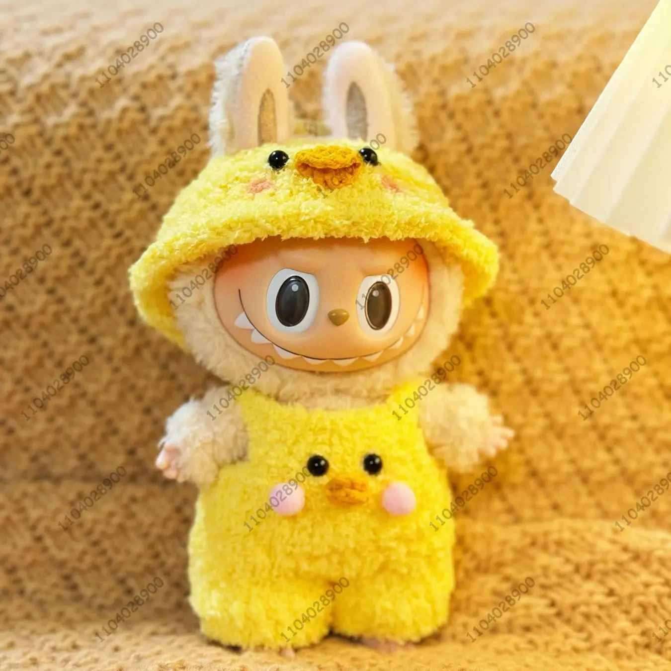 

For Labubu The Monsters Yellow Chicken Costume Doll Knitted Clothes 1:1 Replica Vinyl Face Doll Action Figure Bag Charm Pendant