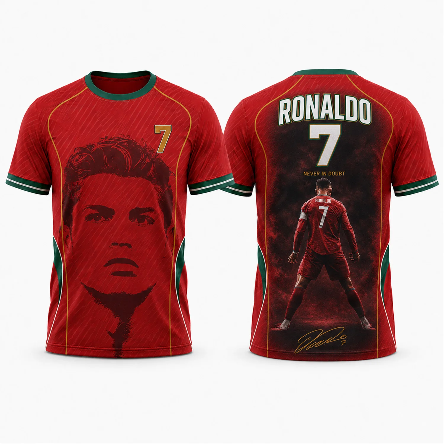 Ronaldo 7 SIU Fußballtrikot Never In Doubt Signature Graphic Fußballshirt Herren Damen Erwachsene Kinder Fan Geschenk Top T-Shirt
