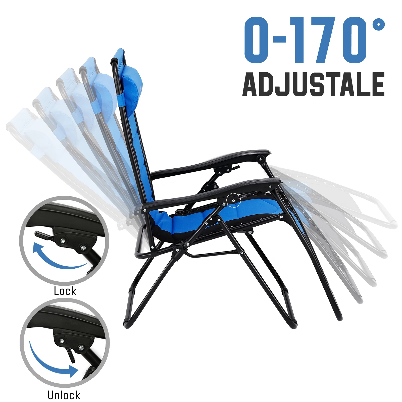 

Outdoor Folding Lounge Chair Waterproof Oxford Cloth with Cotton Padded Adjustable Patio Zero Gravity Reclining Chair