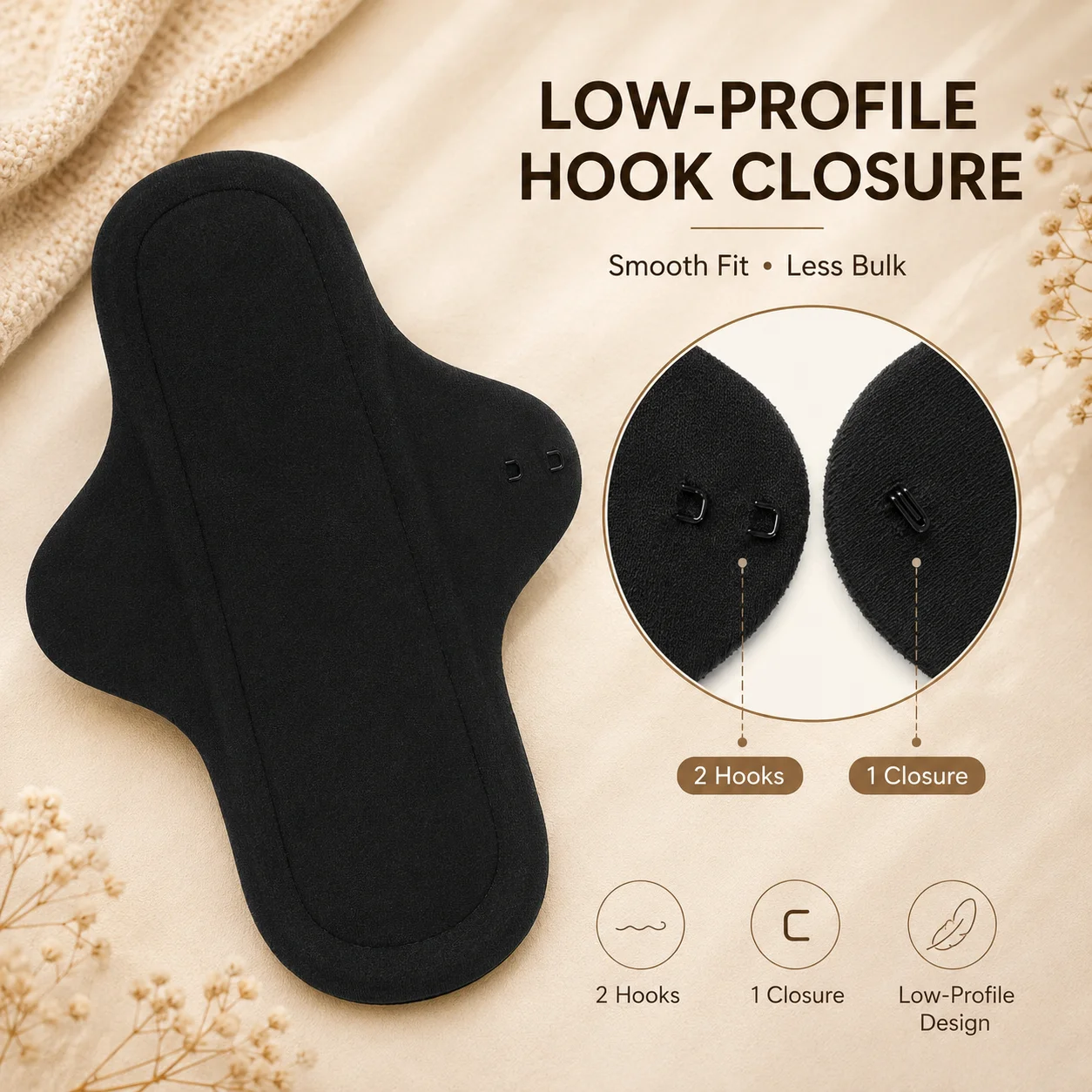 8 PCS Heat-Pressed Washable Reusable Cloth Pads, Breathable Soft Fabric, Low-Profile Hook Design for Smooth Comfortable Fit