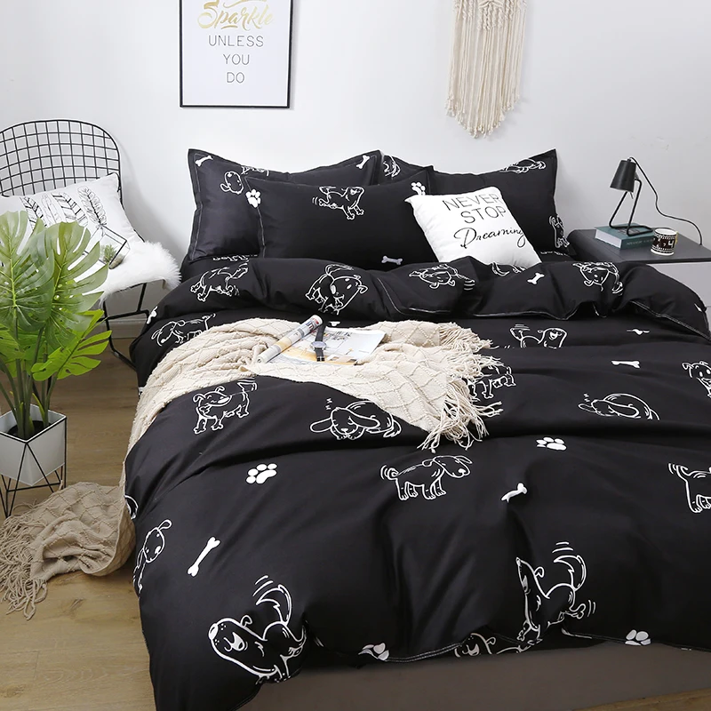 1PC All-Season Duvet Cover: Black & White Cartoon Dog/Paw/Bone, Never Stop Dreaming, Skin-Friendly for All Bed Sizes