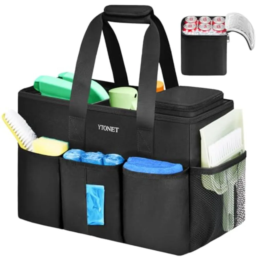 Cleaning Caddy Bag, Cleaning plies Organizer with Handle and Foldable Divider for Cleaners, Water Resistant Housekeeping plies