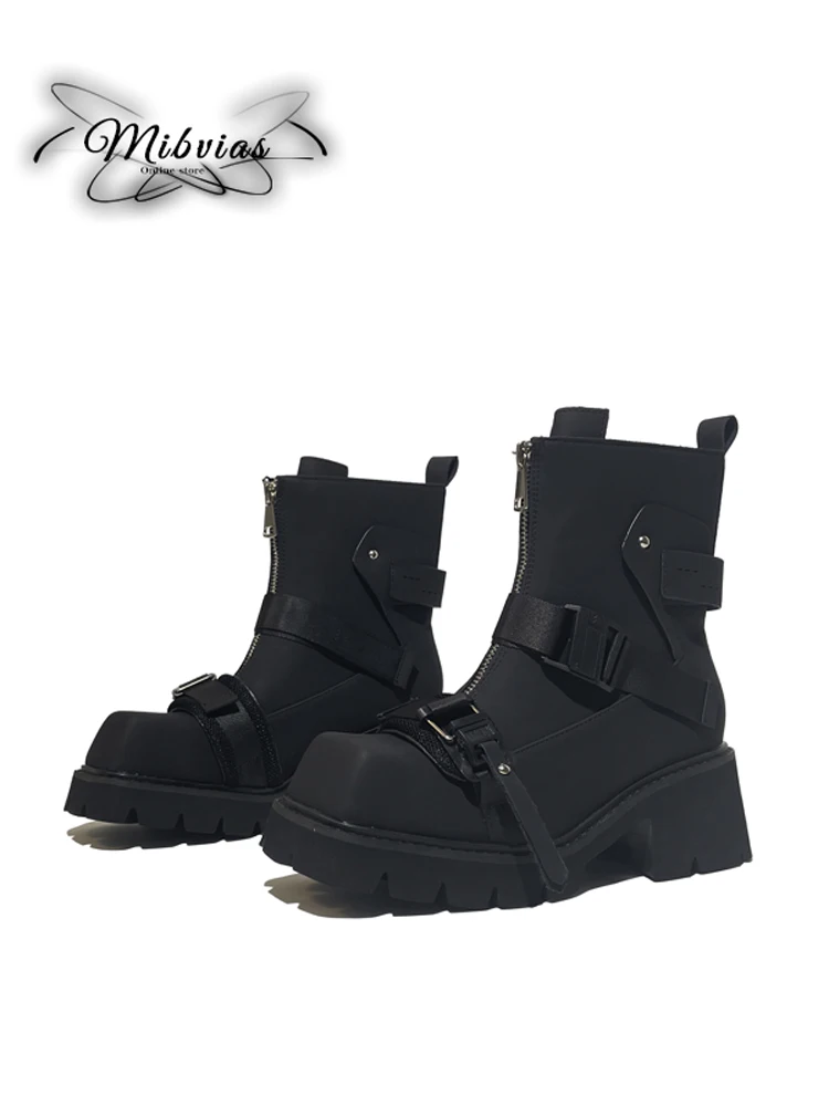 

Mibvias Function Player Motorcycle Boots Sweet Cool Large Size Hot Girl 2024 New Black Samurai Square Head Thick Heel ...