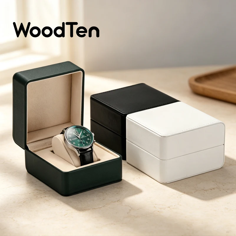 WoodTen PU Leather Single Watch Box Portable Wrist Watch Storage Case Watch Gift Box For Home Dresser Storage & Watch Collection