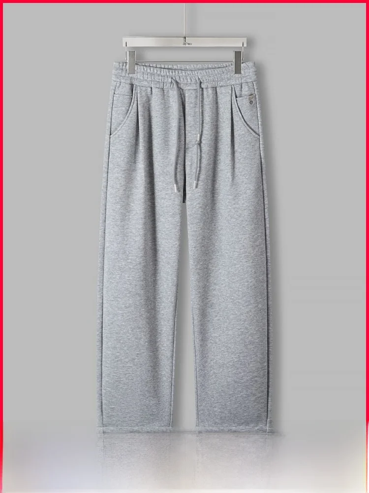 

Skin-friendly Comfortable Fce-lined Straight Leg Men's Casual Sweatpants Basic Sle Autumn Winter Elastic Waist Pants