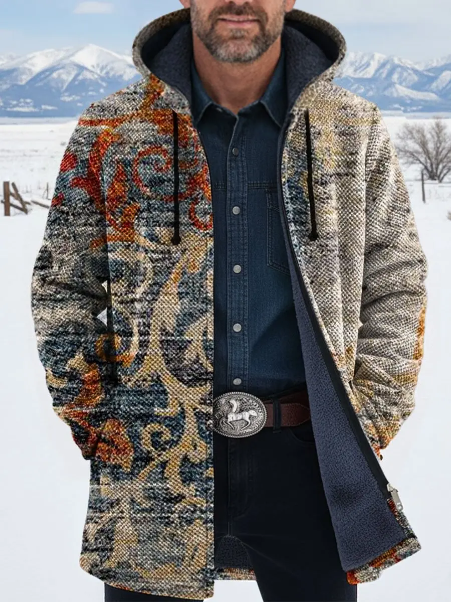 

Retro Aztec 3D Printed Plush Thick Long-Sleeved Cardigan Coat Men's Thick Warm Jacket