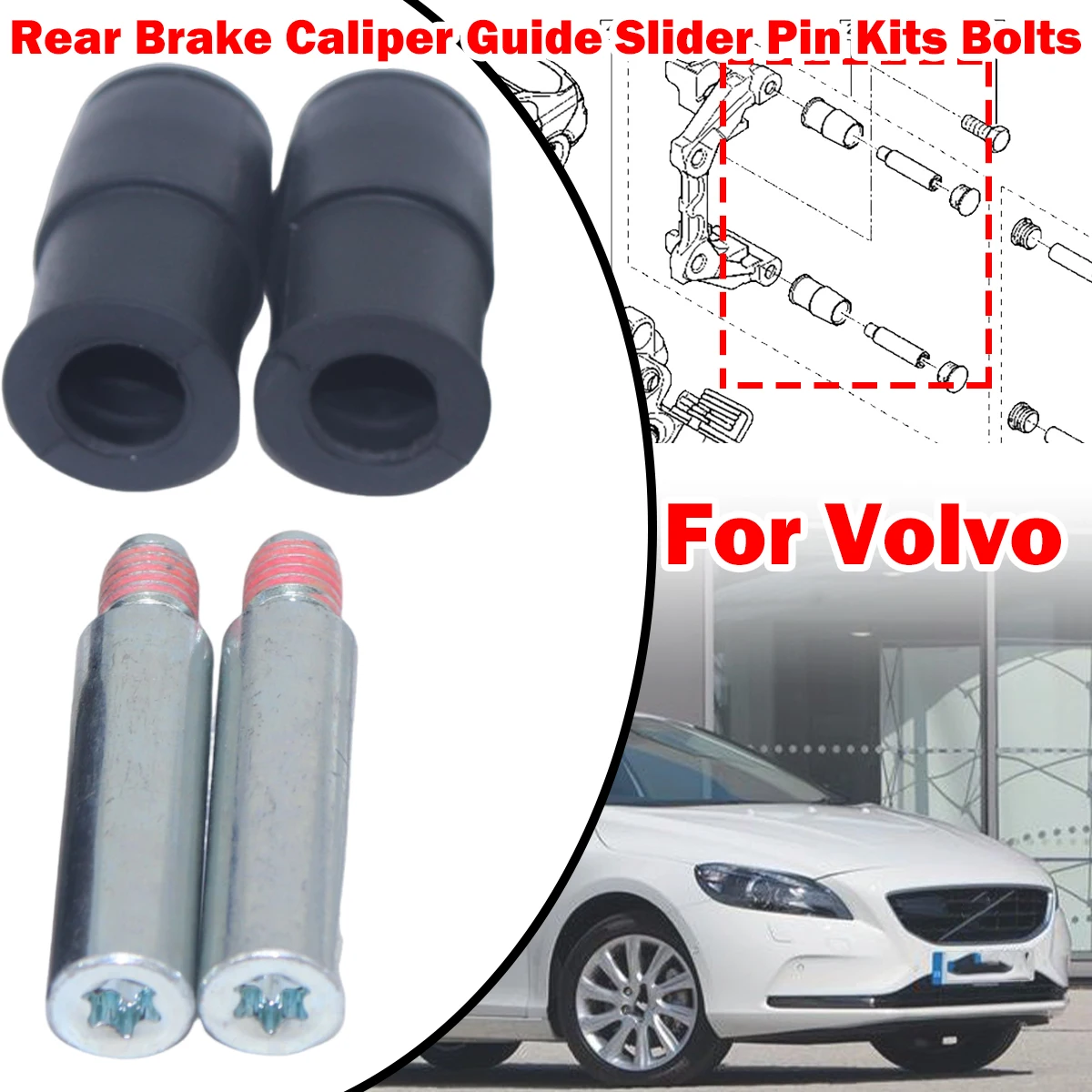 

For Volvo V70 S40 V40 XC90 Rear Brake Caliper Slider Guide Pins Bolt Kit Left Right Disc Housing Bellows Sleeve Bushing CKT1005