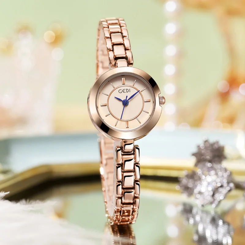 GEDI New Vintage Alloy Watch for Women Niche Mother-of-Pearl Quartz Timepiece Sophisticated Chain Bracelet Wristwatch Gifts