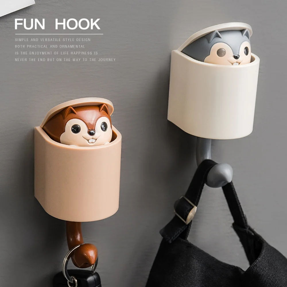 Cute Squirrel Hook Umbrella Towel Coat Rack Creative Cartoon Animal Door Hangers for Bathroom Kitchen Storage Home Wall Decor