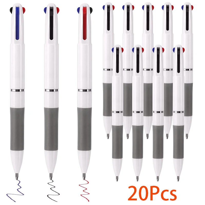 학생 간호사 사무직 직원용 개폐식 미세 볼펜, 3 인 1 다색 볼펜, 검정, 파랑, 빨강, 0.7mm, 20 개