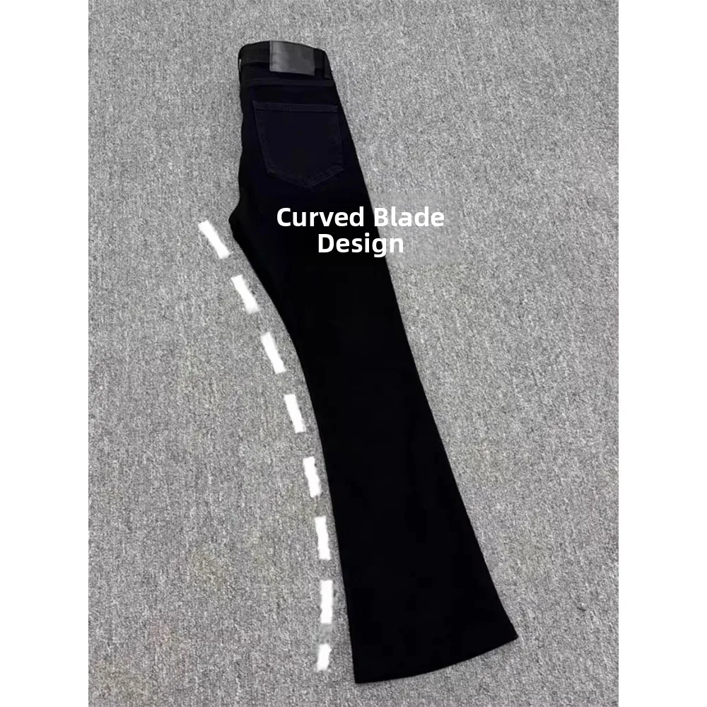 Retro Black 517 Willow Leaf Blade Men's Jeans American High Street Elastic Slimming Micro Flared Straight Leg Pants