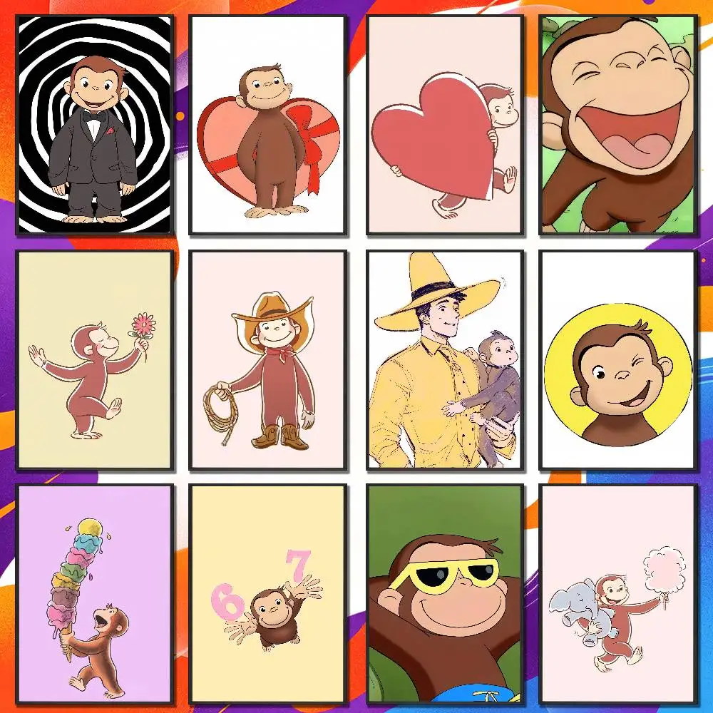 For Monkey Curious George Poster Cover Wall Murals Offices Custom Self-adhesive Decoration Sticker Playbill
