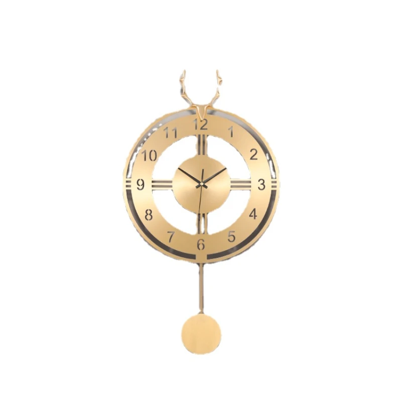 

ZC Fashion Quartz Clock Living Room Deer Head Brass Simple Wall Clock Creative Household Clock