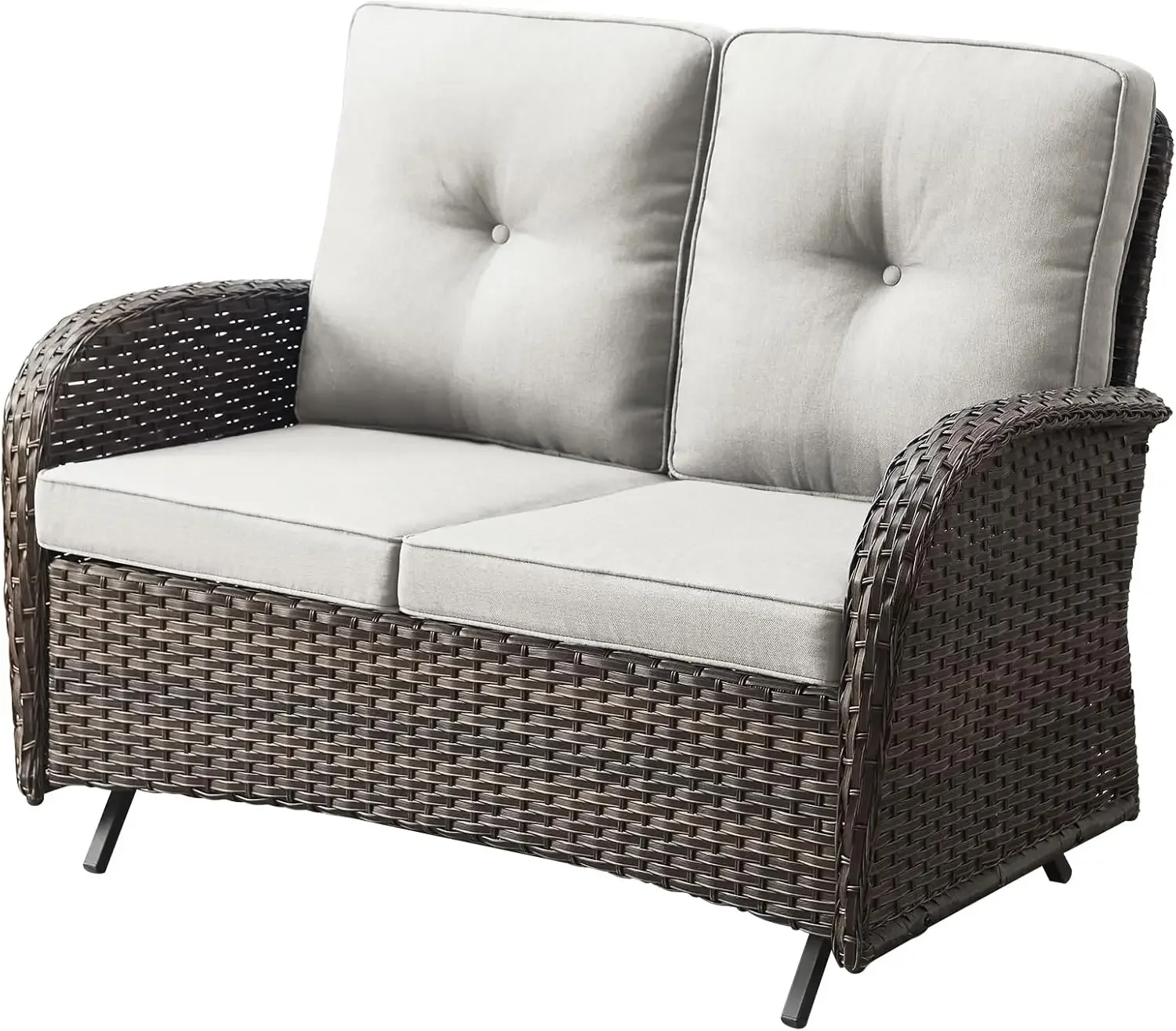 Outdoor Glider Bench Patio Loveseat, 500 lbs Capacity, 2-Seater Wicker Sofa with Removable Cushion for Deck, Brown.