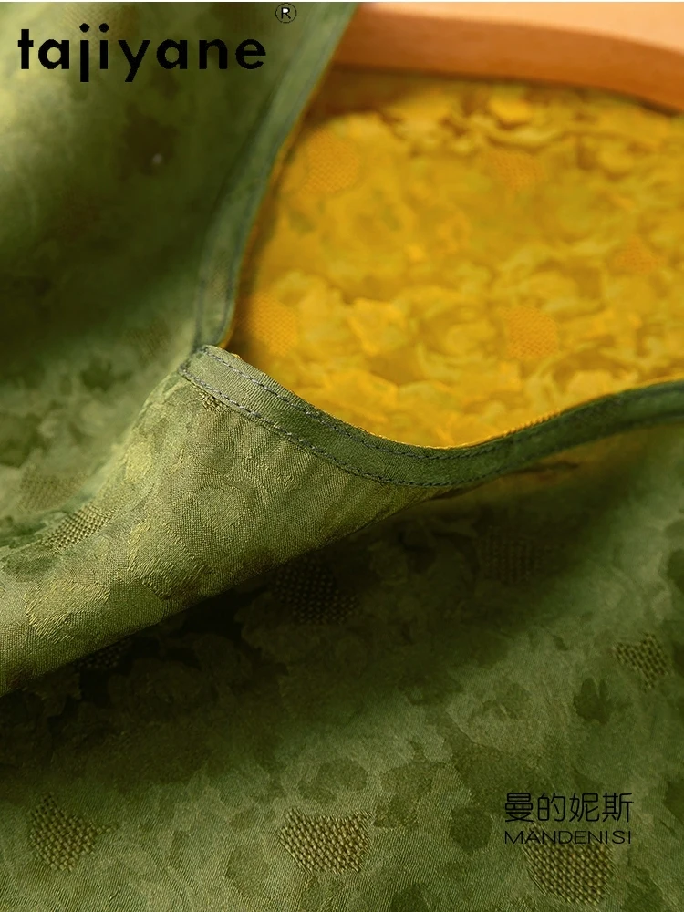 TAJIYANE 100% 멀 베리 실크 탱크 탑 여성 2025 빈티지 자카드 민소매 여름 탑 가역 조끼 여성 의류 кроп топ