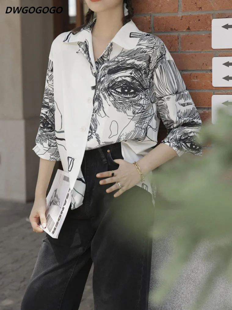 

Fashion Women's Shirt Clothing for Women Painting Pattern Lapel Tops Basic Button Up Long Sleeve Shirts for Women