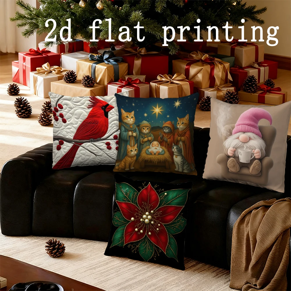 

Home Decor Christmas-themed Cat Gnome Decorative Pillow Covers Pattern Cushion Cover Suitable for Sofa Bedroom Car Pillow Cover